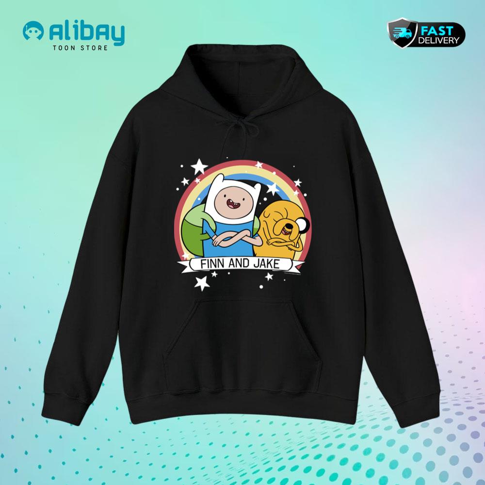 Adventure Time Finn And Jake Rainbow Stars Portrait Pullover Hoodie