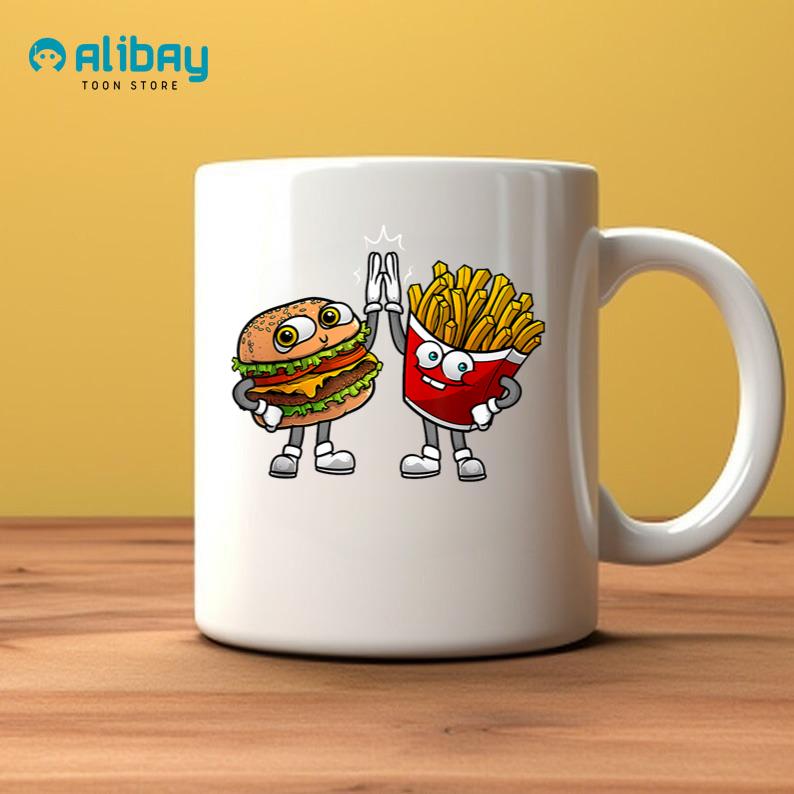 Funny Hamburger And Fries Gift Men Women Cool Fast Food Meal Coffee Mug