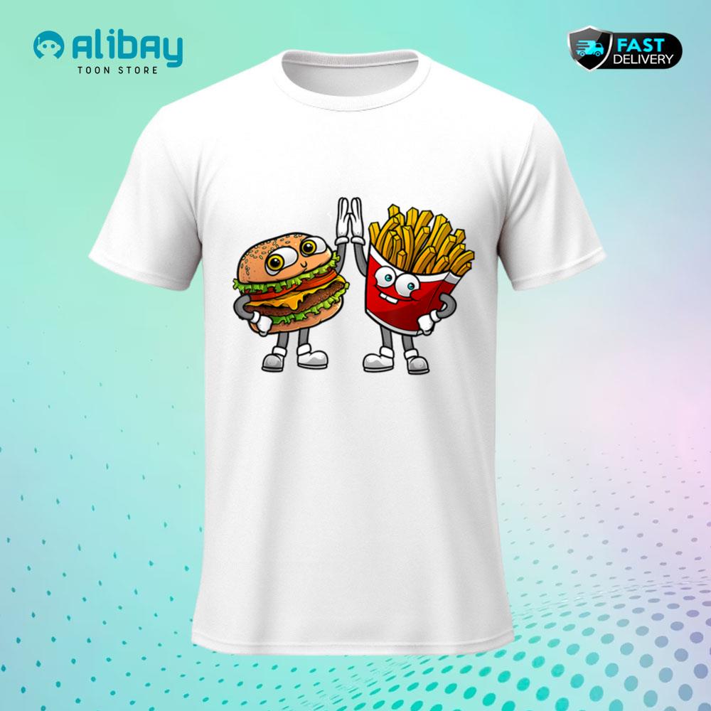 Funny Hamburger And Fries Gift Men Women Cool Fast Food Meal T-Shirt