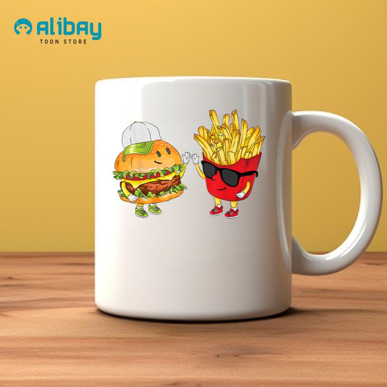 Hamburger Fries High Five Cool Fun Combo Snacks Funny Coffee Mug