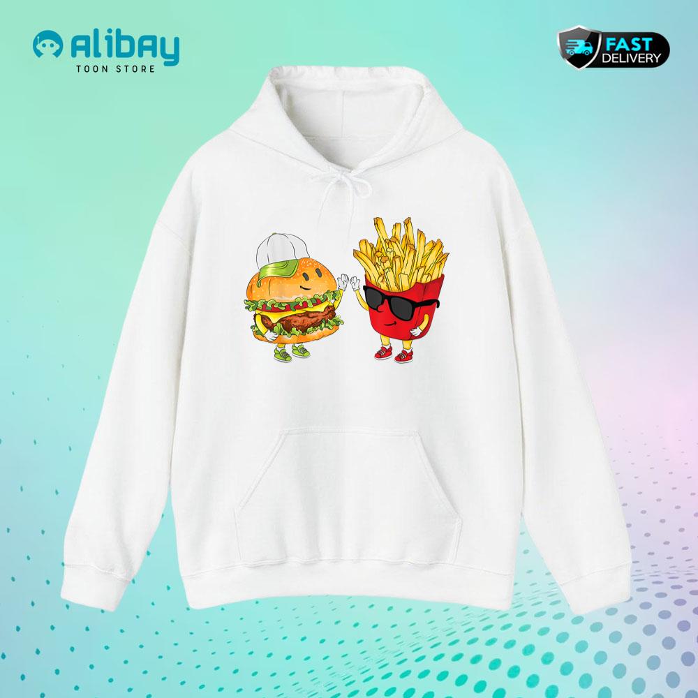 Hamburger Fries High Five Cool Fun Combo Snacks Funny Pullover Hoodie