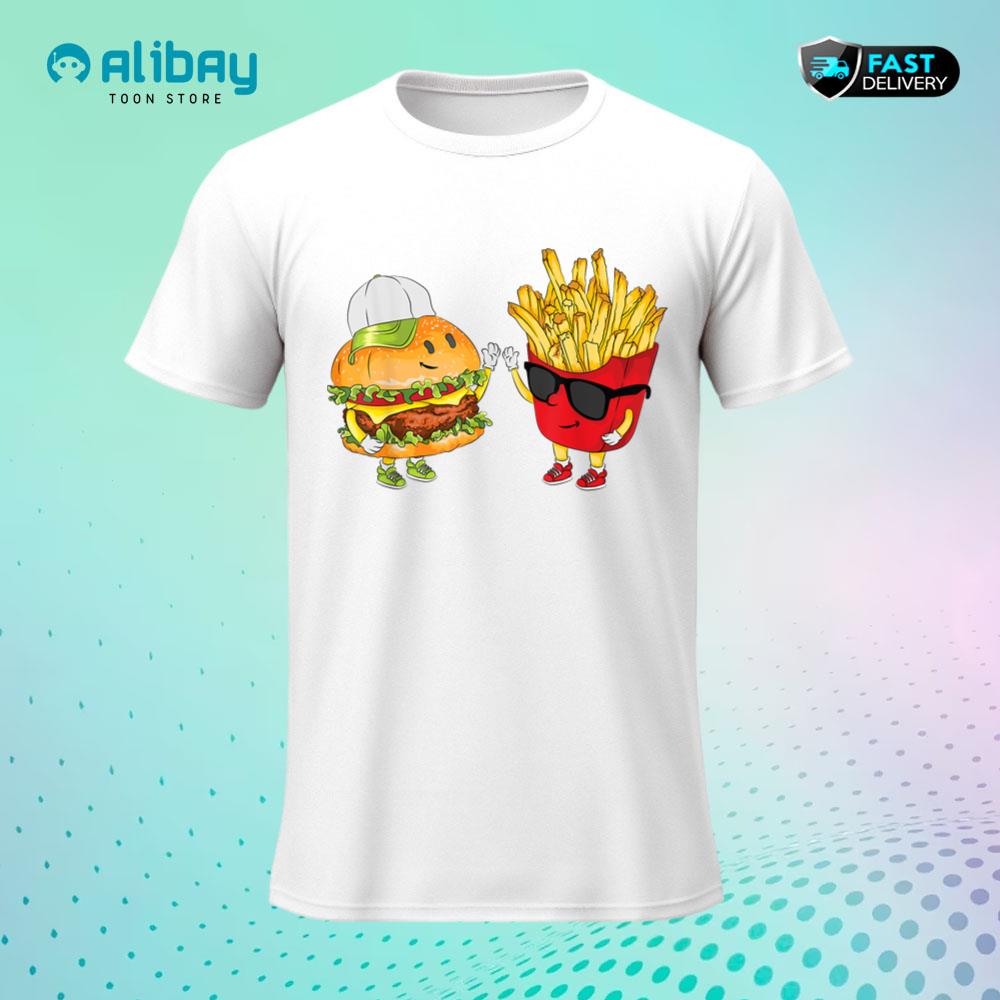 Hamburger Fries High Five Cool Fun Combo Snacks Funny T-Shirt