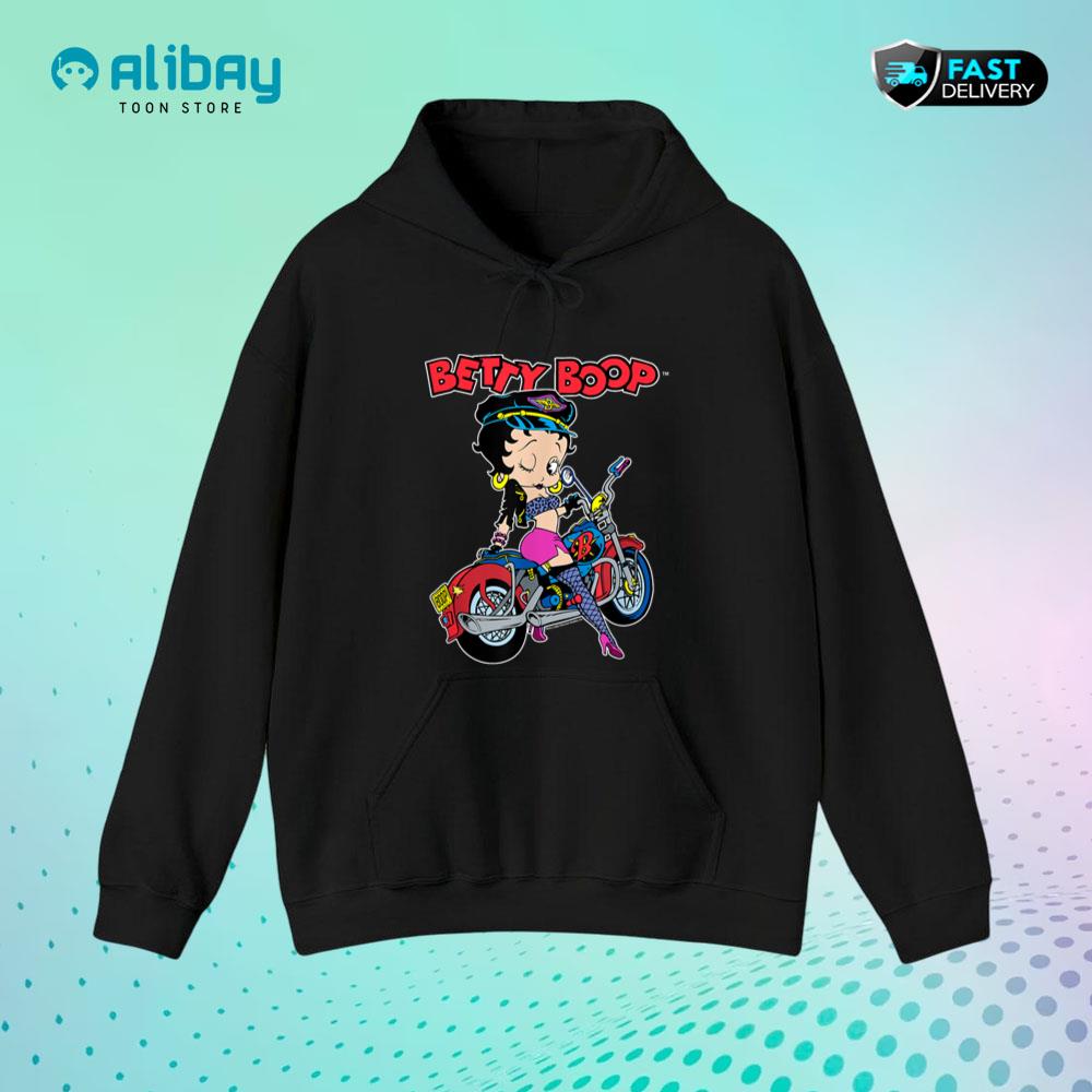 Betty Boop Biker Outfit Motorcycle Pose Pullover Hoodie