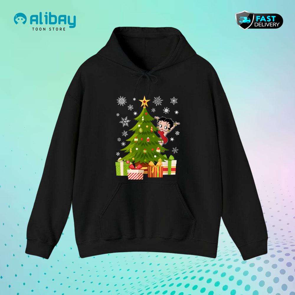 Betty Boop Christmas Decorating The Xmas Tree Pullover Hoodie