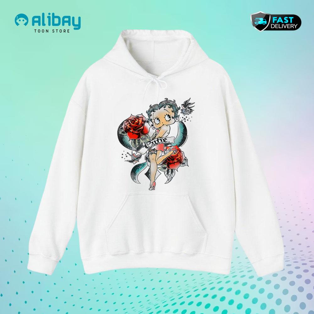 Betty Boop Cutie Floral Flash Art Pullover Hoodie