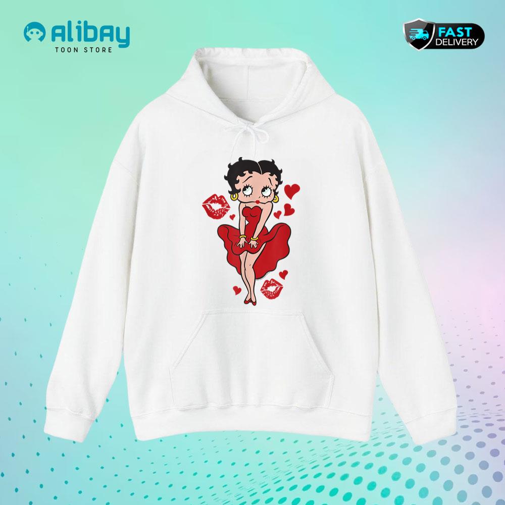 Betty Boop Red Dress Red Lips Pullover Hoodie