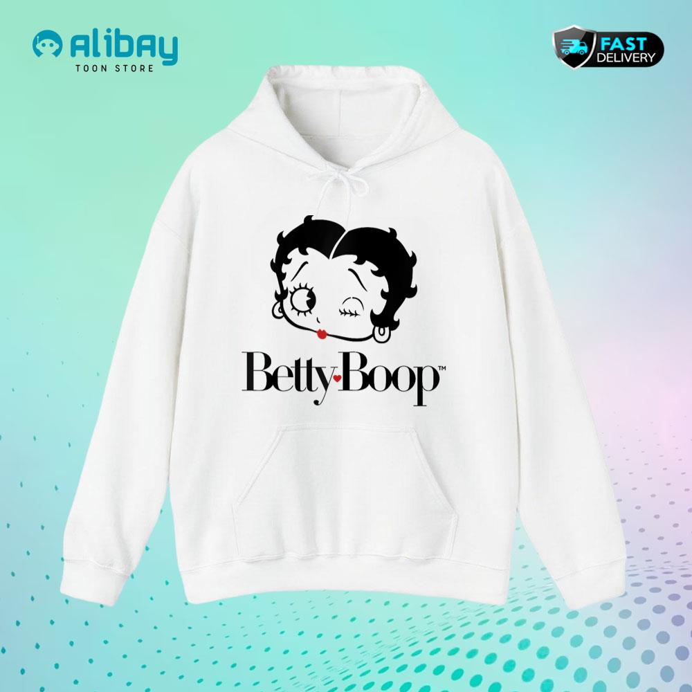 Betty Boop Red Heart Wink Raglan Baseball Pullover Hoodie