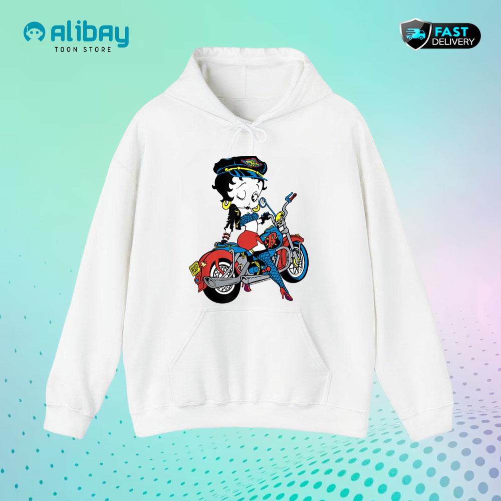 Betty Boop Vintage Biker Babe Color Pop Motorcycle Pullover Hoodie