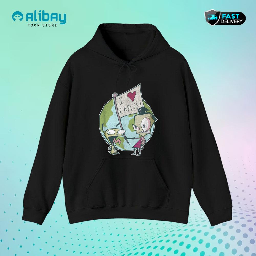 Invader Zim Earth Day I Heart Earth Sign Pullover Hoodie