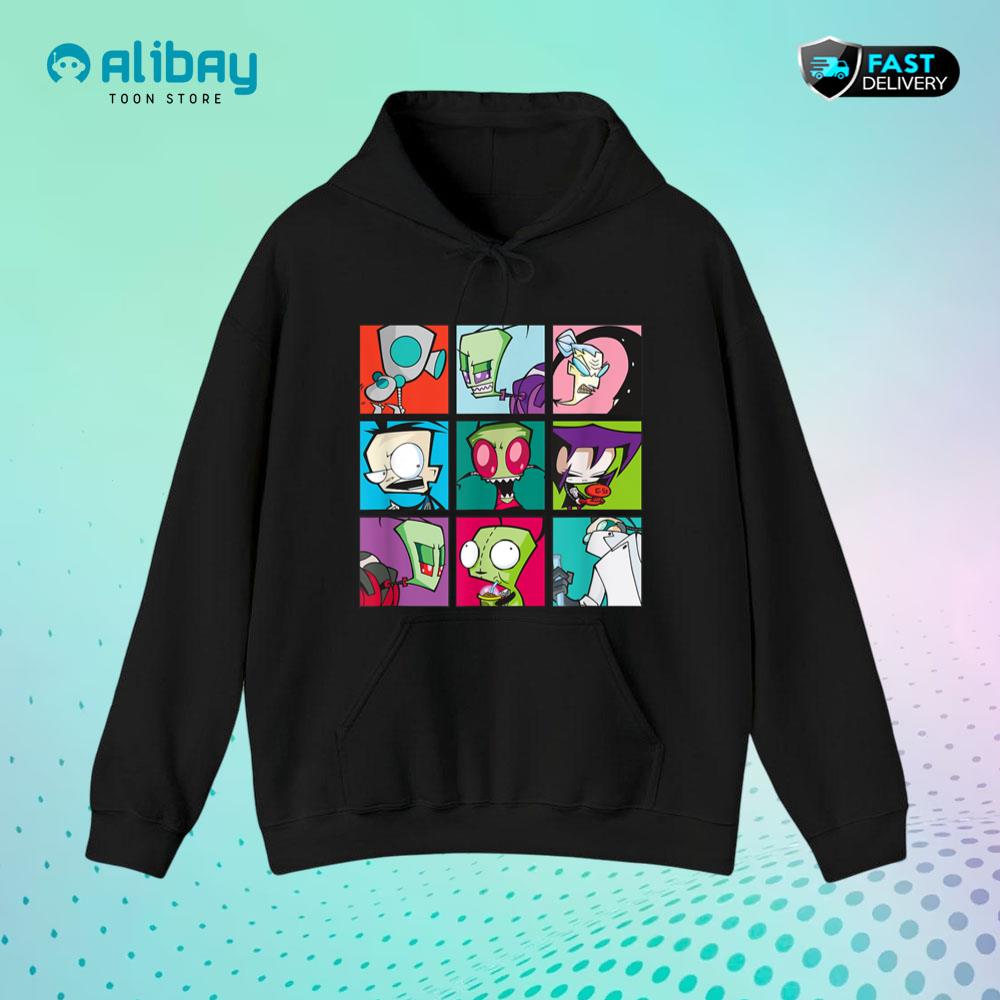 Invader Zim Group Shot Characters Boxed Up Grid Logo Pullover Hoodie