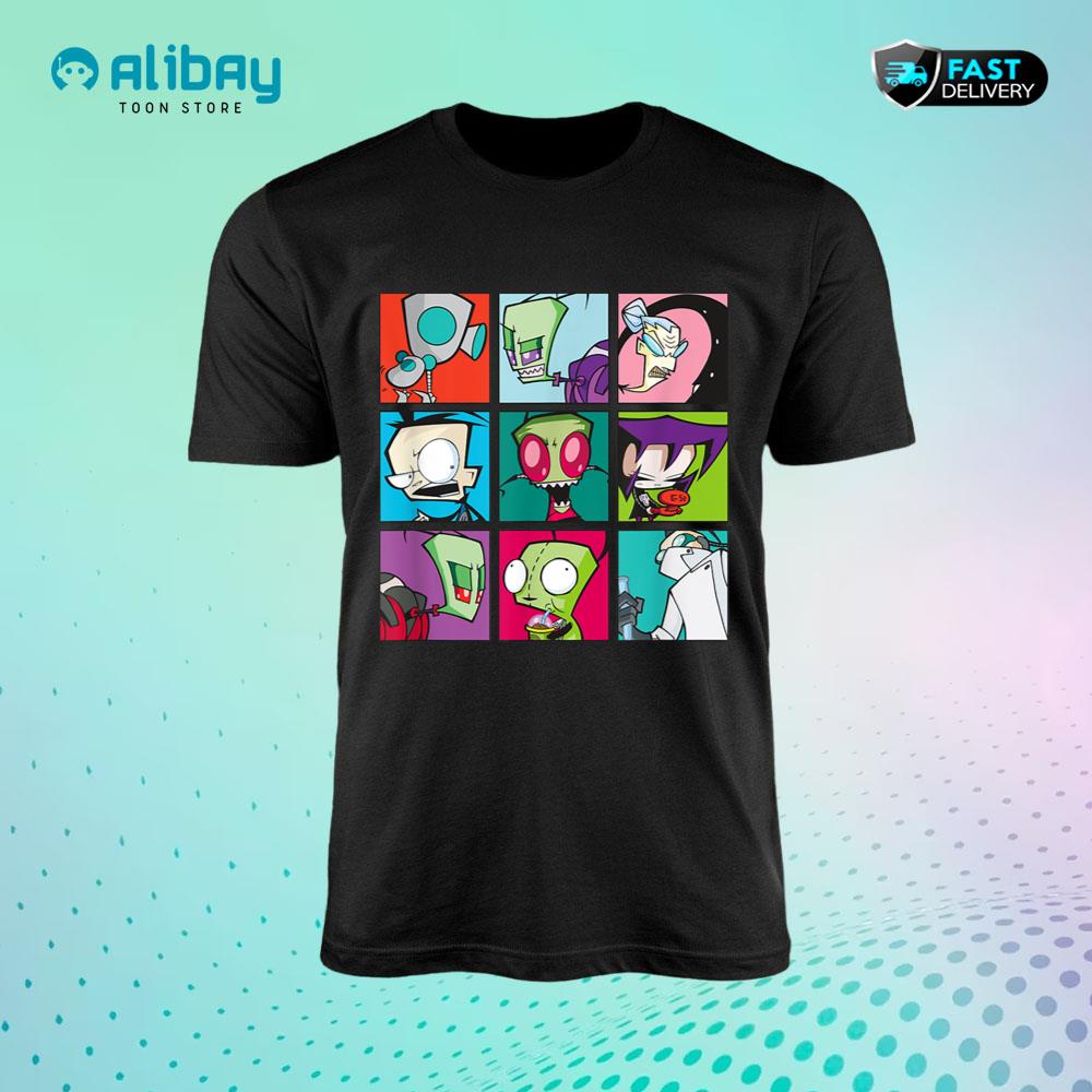 Invader Zim Group Shot Characters Boxed Up Grid Logo T-Shirt