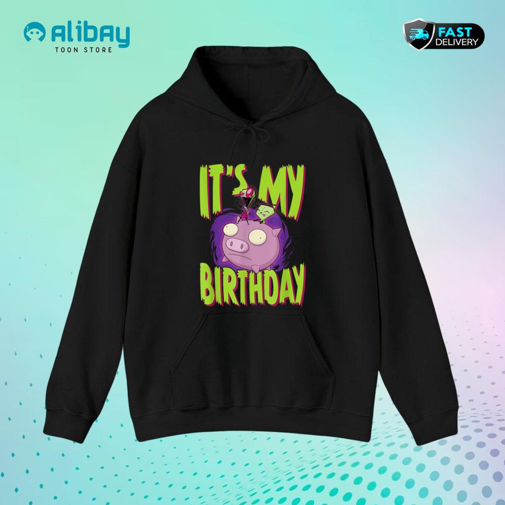 Invader Zim It's My Birthday Zim & Gir Riding Pig Pullover Hoodie