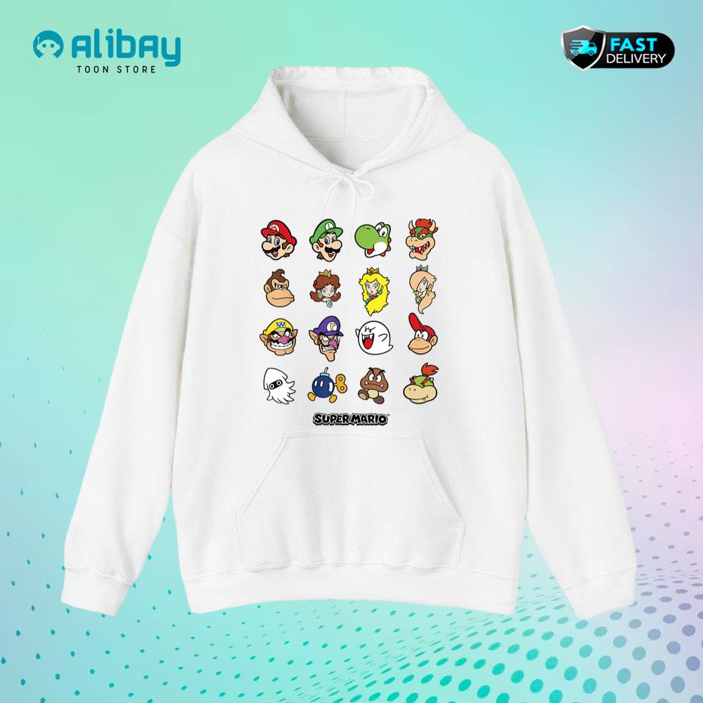 Nintendo Super Mario Character Faces Grid Pullover Hoodie