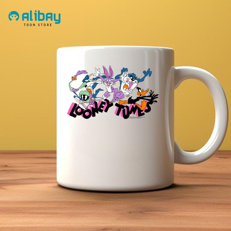 Looney Tunes Pink Logo with Running Characters Coffee Mug