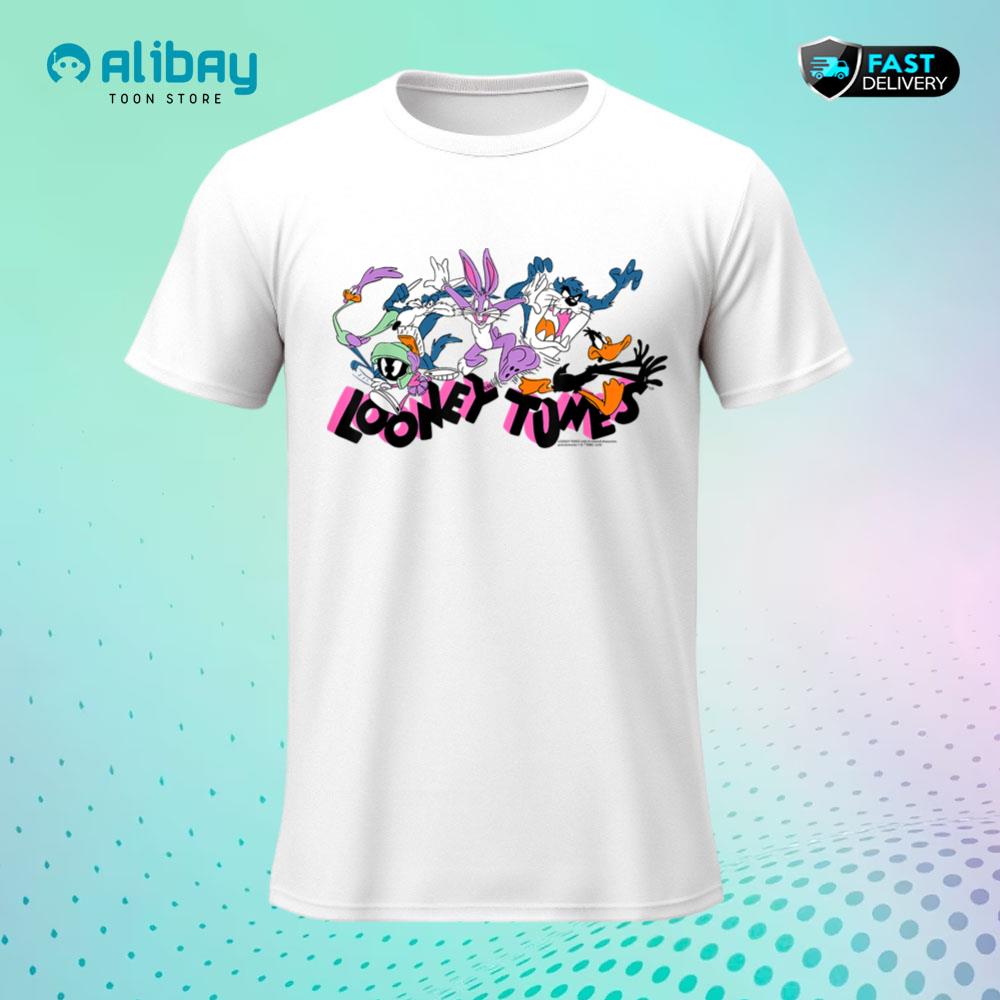 Looney Tunes Pink Logo with Running Characters T-Shirt