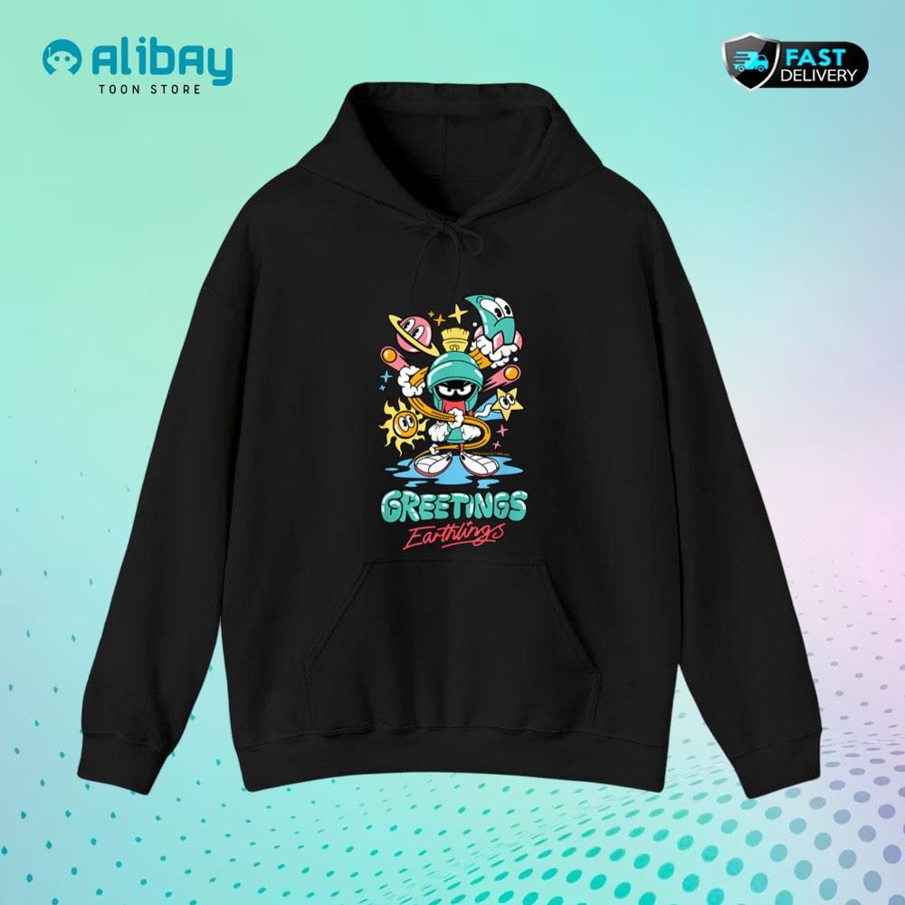 Marvin The Martian Greetings Earthlings Pullover Hoodie